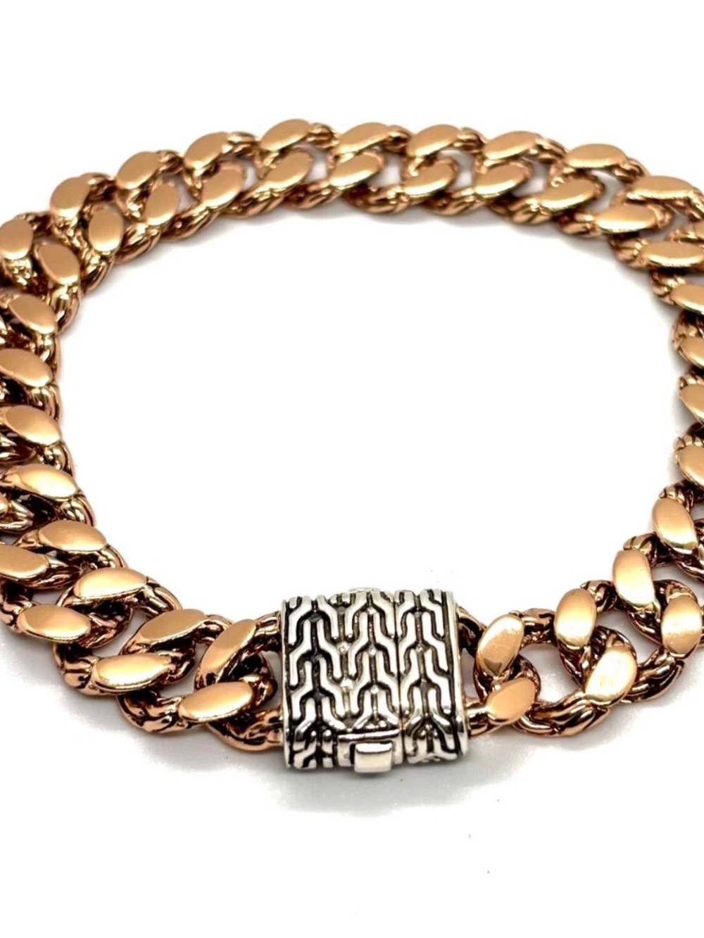John Hardy Bronze Curb Chain Bracelet with Silver Textured Clasp